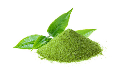 Instant matcha green tea with leaf on transparent png