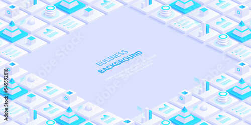 Business virtual concept. Digital technology world. Internet connection, abstract sense of science and technology graphic design background. Isometric vector illustration