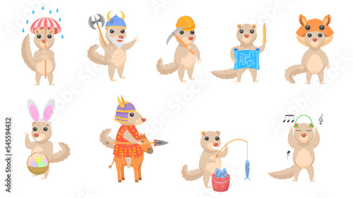 Set Abstract Collection Flat Cartoon Different Animal Tupaia Vector Design Style Elements Fauna Wildlife