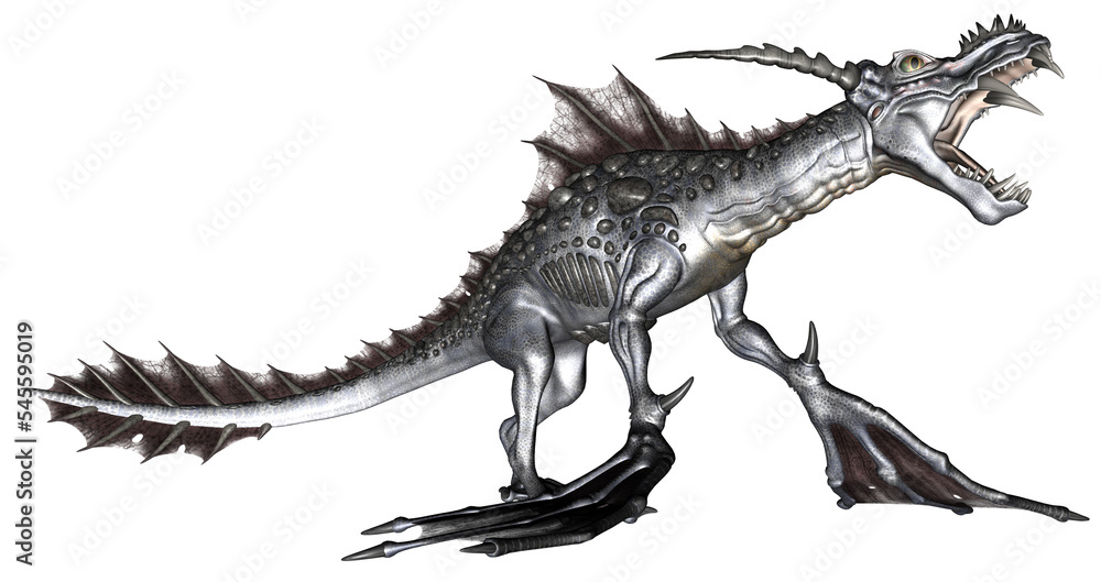 Naklejka premium 3D rendered Giant Fantasy Sea Dragon on Transparent Background - 3D Illustration