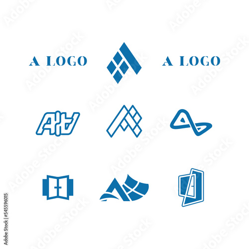 Set of modern vector logos isolated on white background. Windows, doors, houses, roofs. Emblems for business. Construction, renovation work.