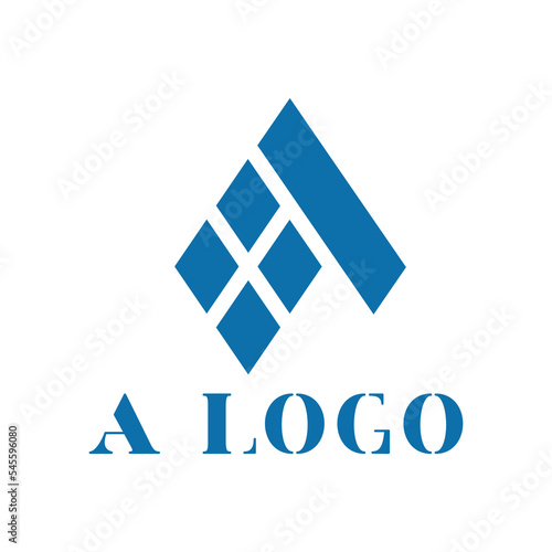 Vector logo for a construction and window company. Illustration with letter A. Window symbol. Blue minimalistic logo on a white background.