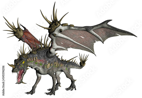 3D Rendered Fantasy Spike Dragon Isolated on Transparent Background - 3D Illustration