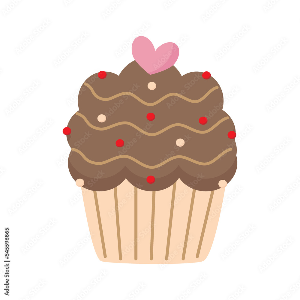 PNG illustration of cute chocolate cupcake isolated on transparent background.