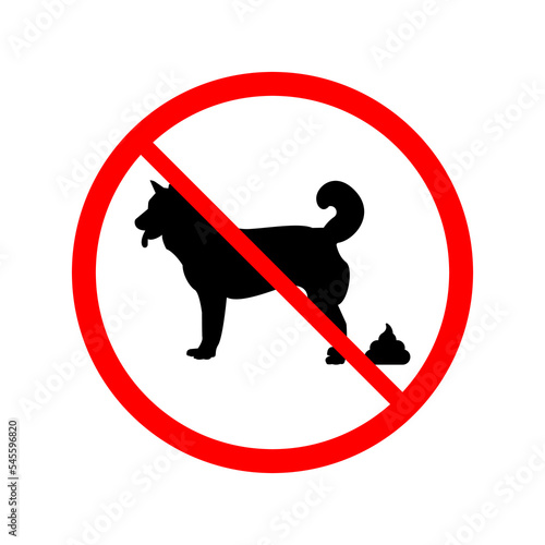 No Dog. Warning forbidden sign no dog peeing and pooping. Vector illustration isolated on white. Red prohibition symbol for public places. No poop and pee dog icon.