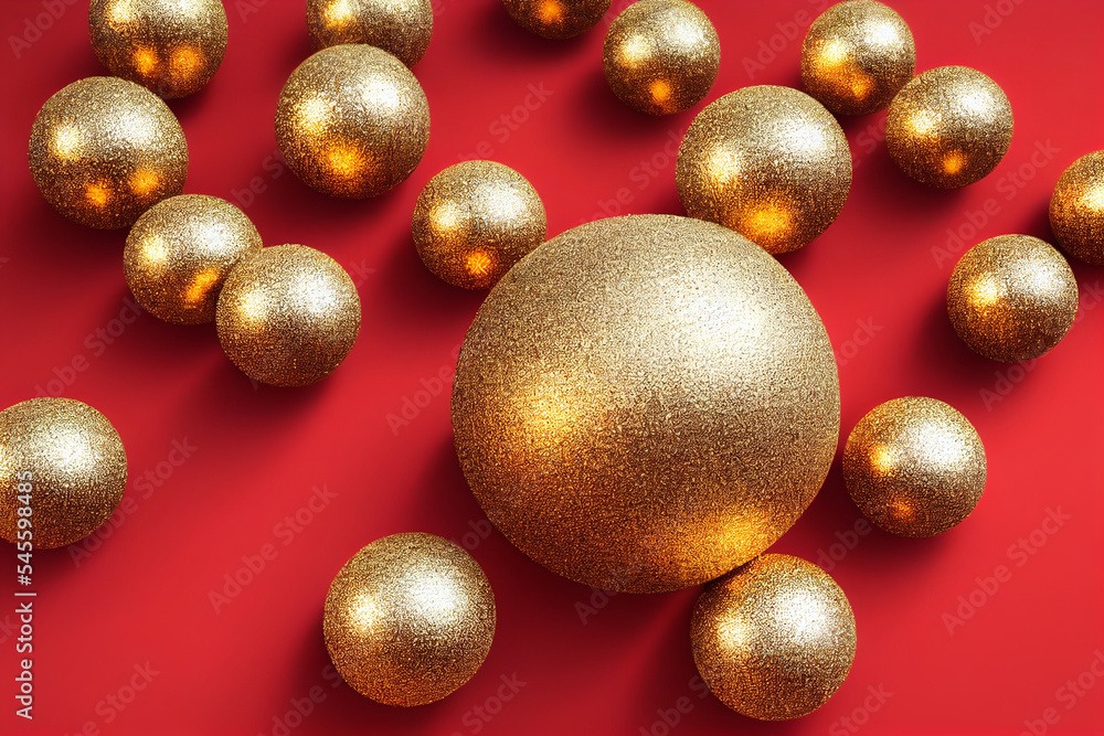 golden christmas balls on red background golden christmas balls on red background