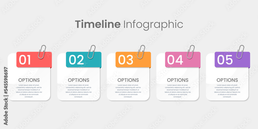 Infographic five options with paper clip style.