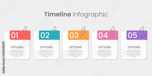 Infographic five options with paper clip style.