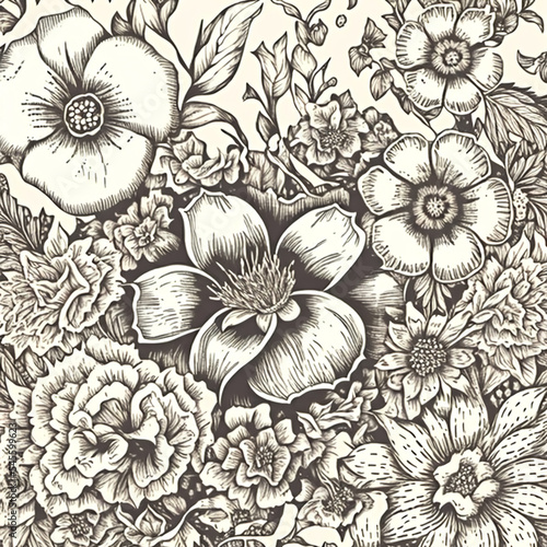 Hand drawn floral pattern background. Generative AI