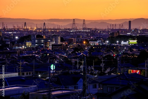 愛知県名古屋市 滝ノ水公園から見た名古屋市内と名古屋港方面の夕景