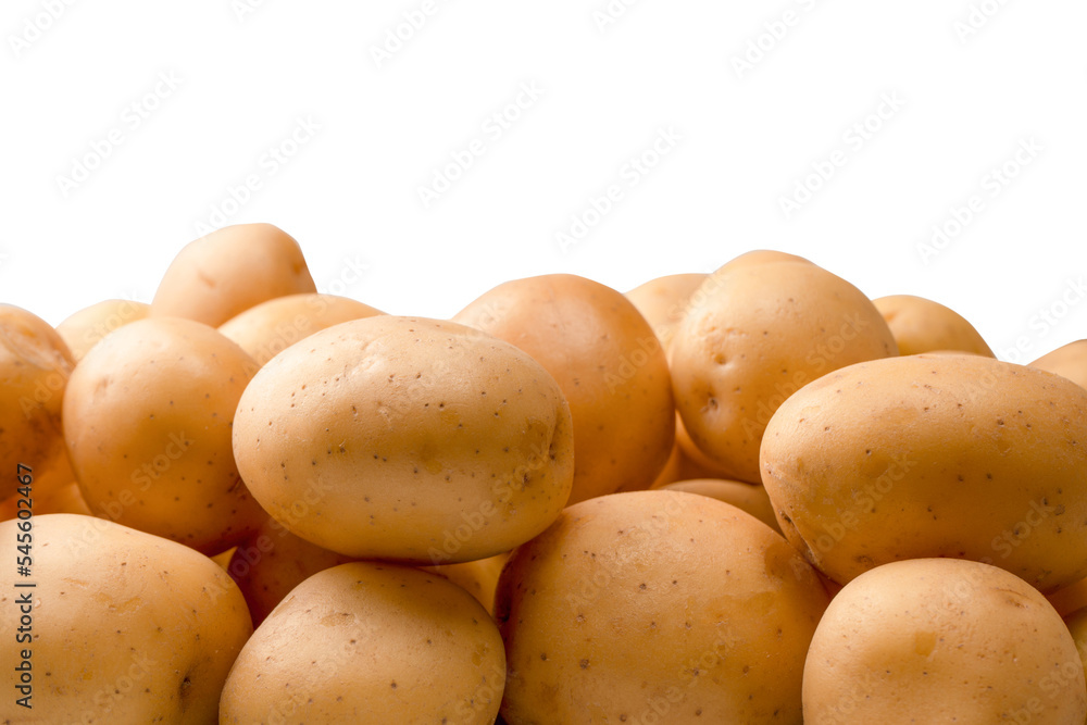 A group of fresh tasty potato isolated on white background.