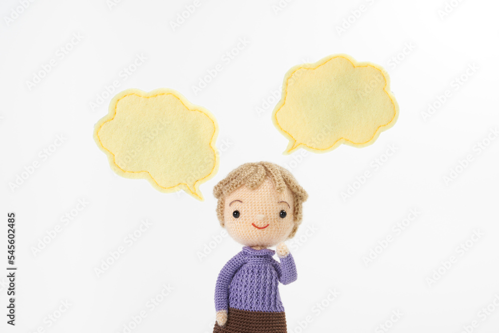 Obraz premium あみぐるみ人形 吹き出し白背景