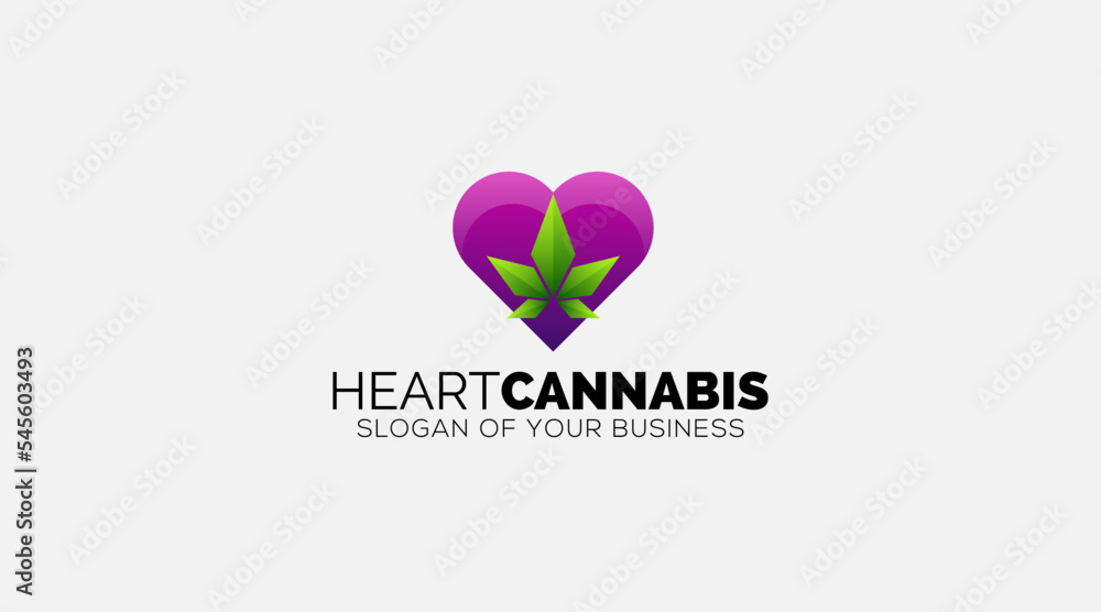 Heart of Cannabis with inscription Love Logo design Heart of Cannabis with inscription Love Logo design