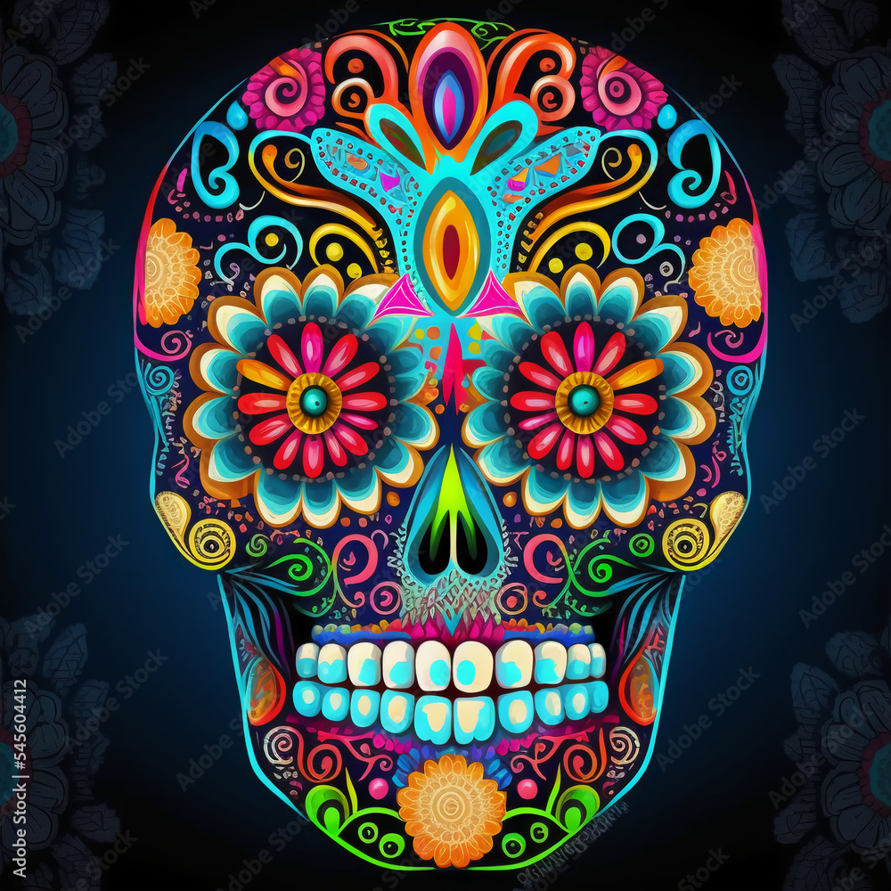 Colorful sugar skull, Day of the Dead, Mexico. Generative ai