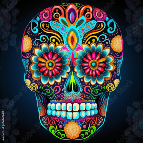 Colorful sugar skull, Day of the Dead, Mexico. Generative ai photo
