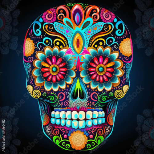 Colorful sugar skull, Day of the Dead, Mexico. Generative ai