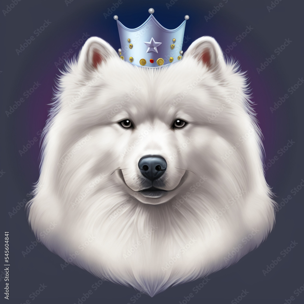 Samoyed with crown vector. Generative AI