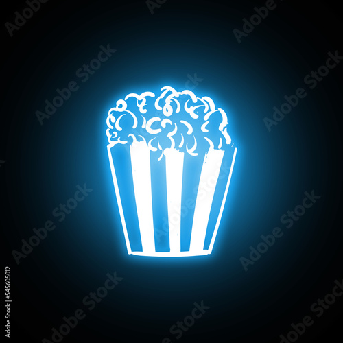 Hand drawn Movie theater popcorn bag icon in hologram and neon style with glow