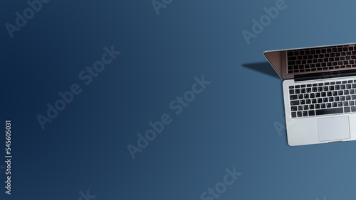 Laptop top view with copy space for text