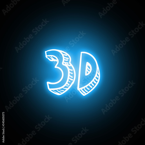 Hand drawn 3d effect icon in hologram and neon style with glow