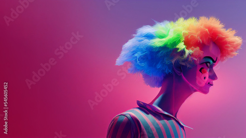 Portrait of a beautiful clown cyberpunk style, 3d illustration