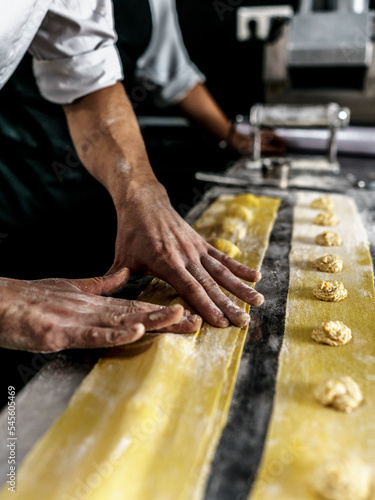 chef preparing dough, italian food