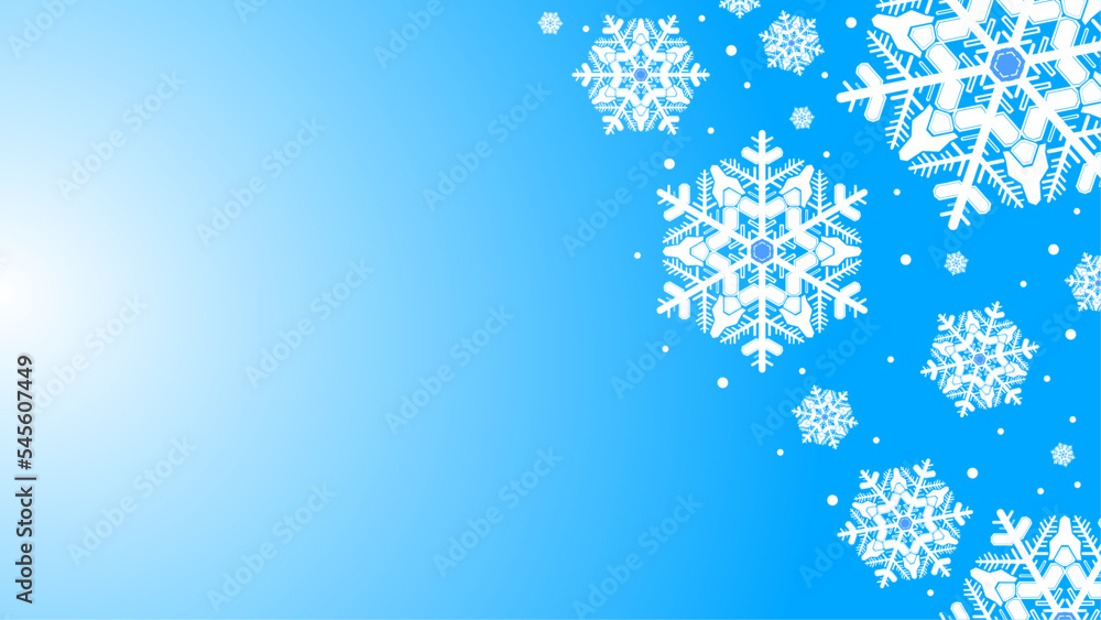 Winter background illustration with beautiful and unique snowflakes on blue background. Winter background with text space area Winter background illustration with beautiful and unique snowflakes on blue background. Winter background with text space area
