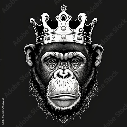 Chimpanzee with crown vector. Generative AI