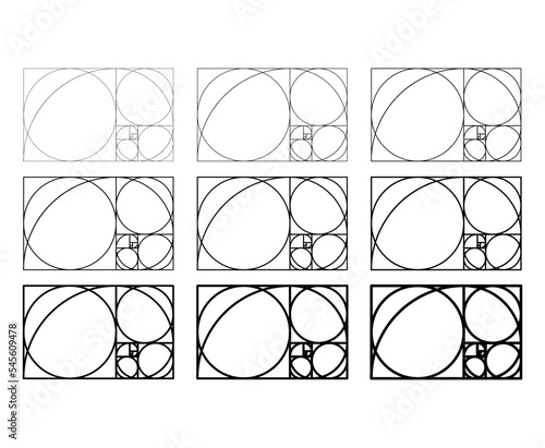 Set of Golden ratio minimalistic icon. Geometric shapes flat proportion vector illustration