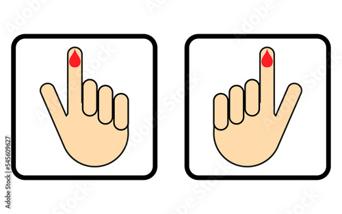 Set of Hand finger with drop blood icon, medical health test symbol, control measurement vector illustration