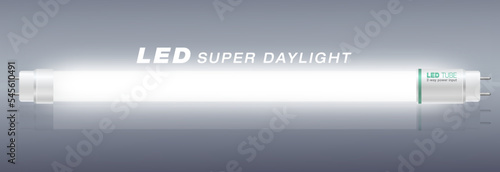 LED bulbs turn on dark background with object reflection. Energy saving lighting product advertisement template. Realistic EPS file.