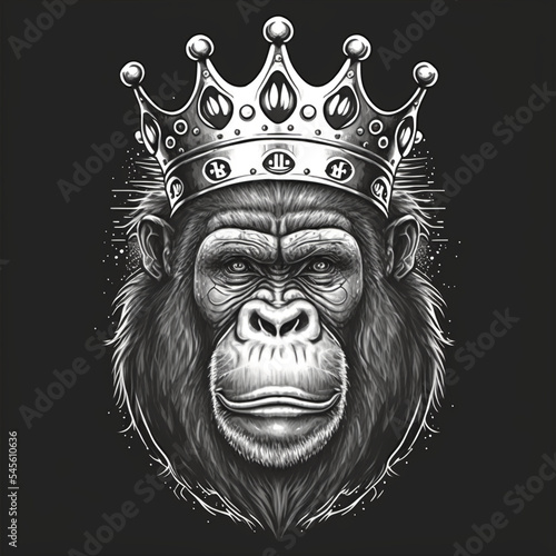 Orangutan with crown vector for design or logo. Generative AI photo