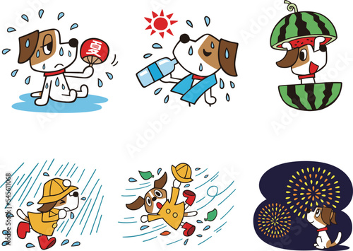 ジャックラッセルテリア犬　セット10　黒線　(猛暑、豪雨、花火、他)