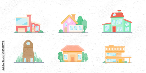 House building set isolated. Collection of premium architectural vector cartoon illustration. Suitable for landing pages  backgrounds  posters and design resources.