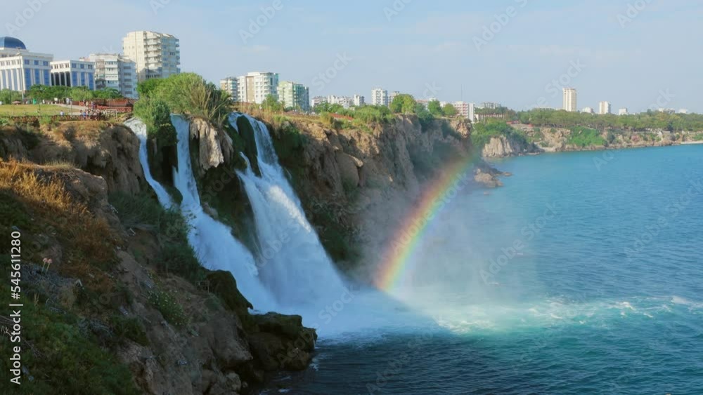 Lower Duden waterfall in the city of Antalya, Turkey. The large waterfall by the coast of mediterranean sea Lower Duden waterfall in the city of Antalya, Turkey. The large waterfall by the coast of mediterranean sea