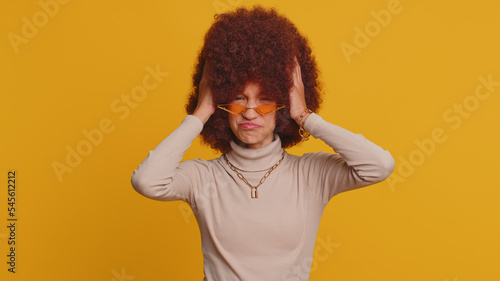 Obraz na plátně Young school girl feeling hopelessness and loneliness, nervous breakdown, loses becoming surprised by lottery results, bad fortune, loss, unlucky news, exam fail