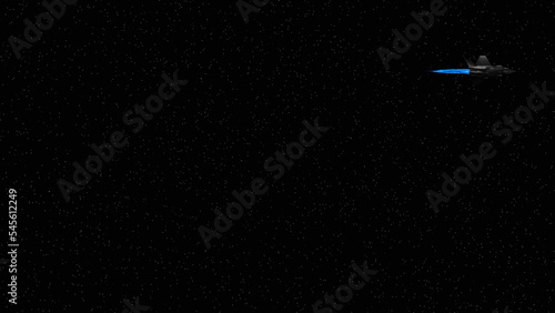 Tableau sur toile Blue afterburner from a flying fighter jet with star field background (3D Render