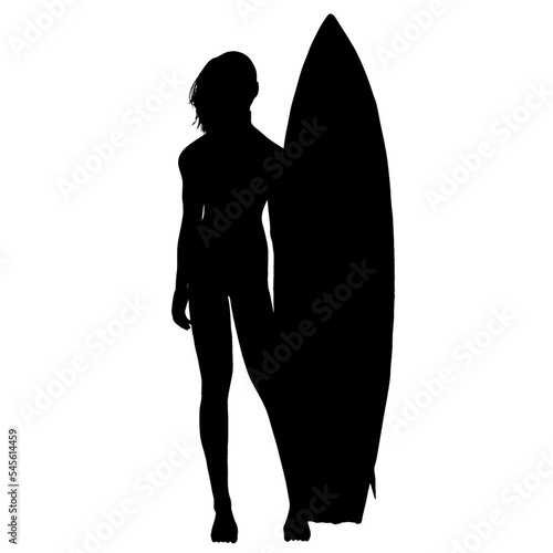 Surfer woman silhouette illustaration black and white