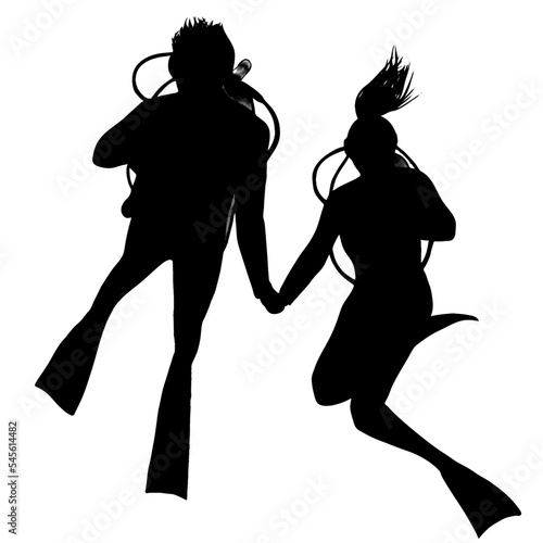 Scuba diver couple silhouette illustration