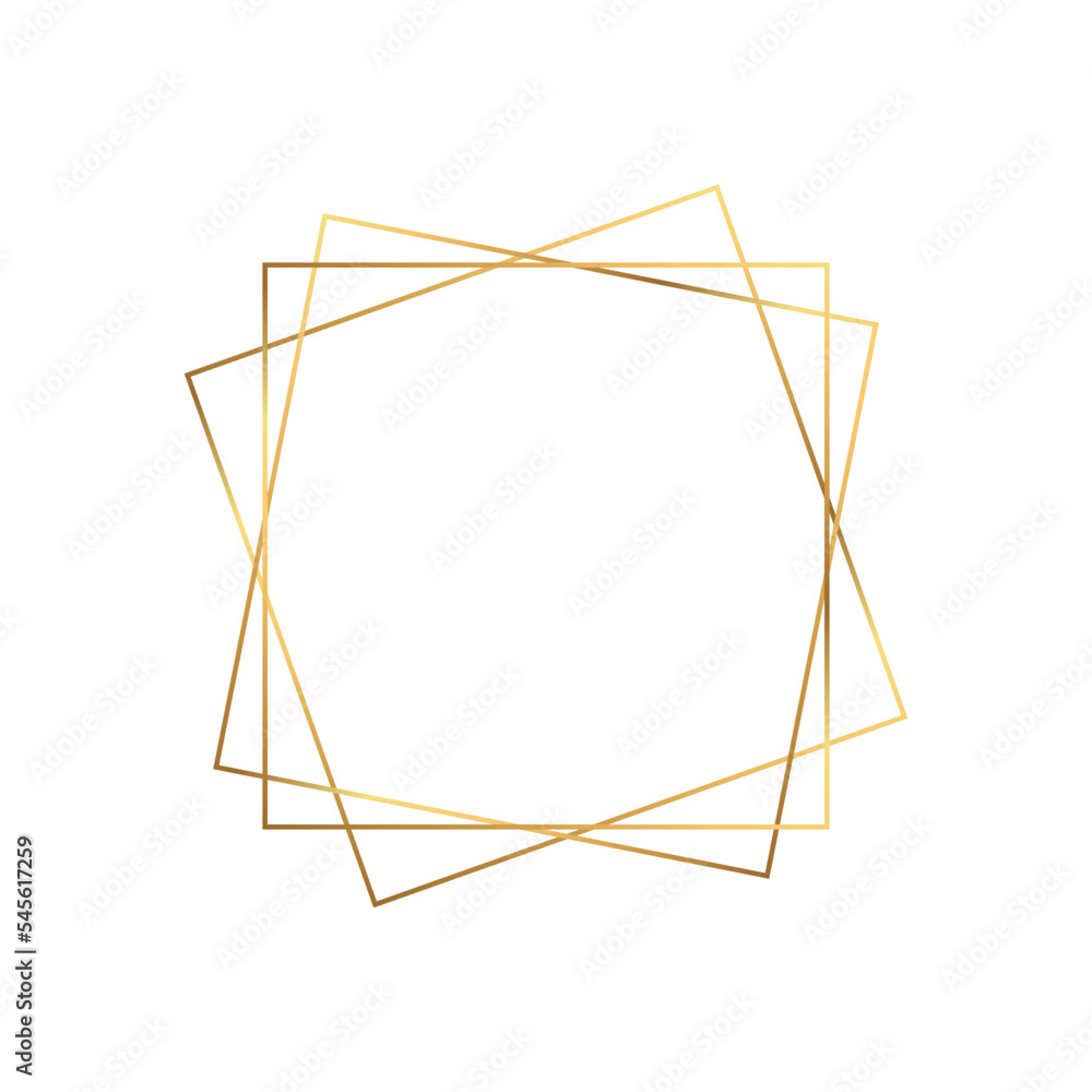 Vector gold square frame. Rectangle element for wedding invitations and photo. Geometrical figure on a white background.