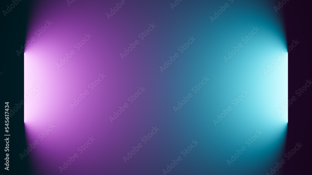 Two bright blue and purple neon lights illuminating a surface, illustration of lighting effects, minimal background with copy space for text Two bright blue and purple neon lights illuminating a surface, illustration of lighting effects, minimal background with copy space for text