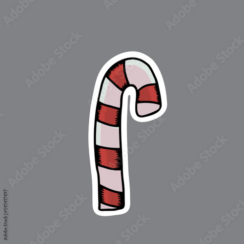Vector christmas sticker. Hand drawn candy stick.