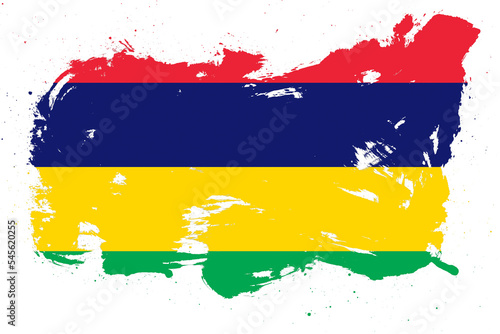 Mauritius flag with painted grunge brush stroke effect on white background