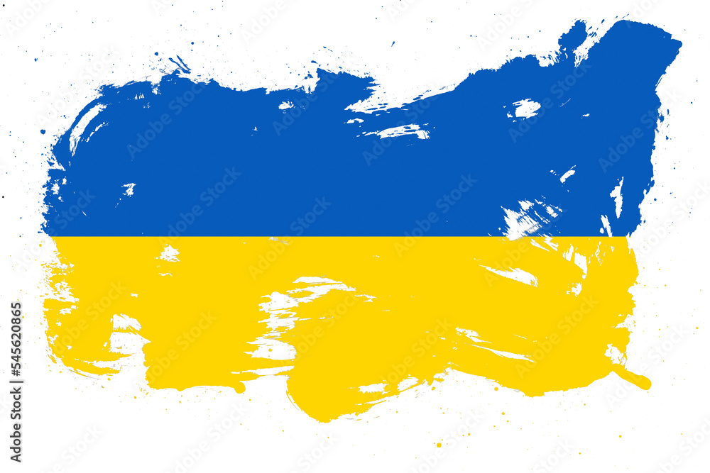 Fototapeta premium Ukraine flag with painted grunge brush stroke effect on white background