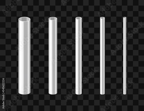A set of steel and aluminium pipes of various diameters. Realistic vector illustration isolated on transparent background