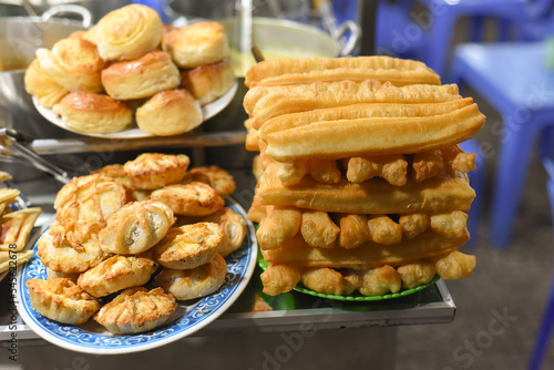 pastries with custard cream in night market of street food in Da Lat in Vietnam