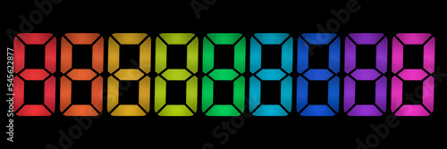 seven-segment indicators for hours, timers, dates and temperatures in different colors, blank for design, isolated on black