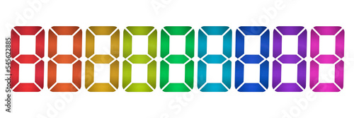 set of seven-segment indicators for hours, timers, dates and temperatures in different colors, blank for design, isolated on white