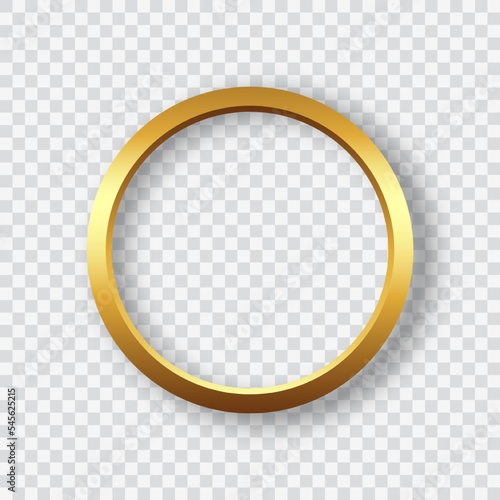 Golden round frame with shadow on a transparent background.Design element.
