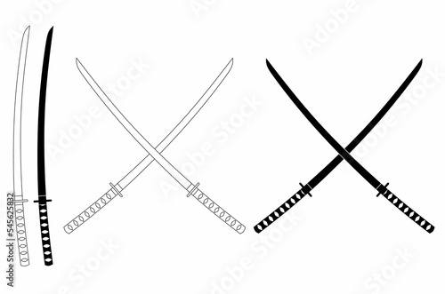 crossed samurai swords icon set isolated on white background